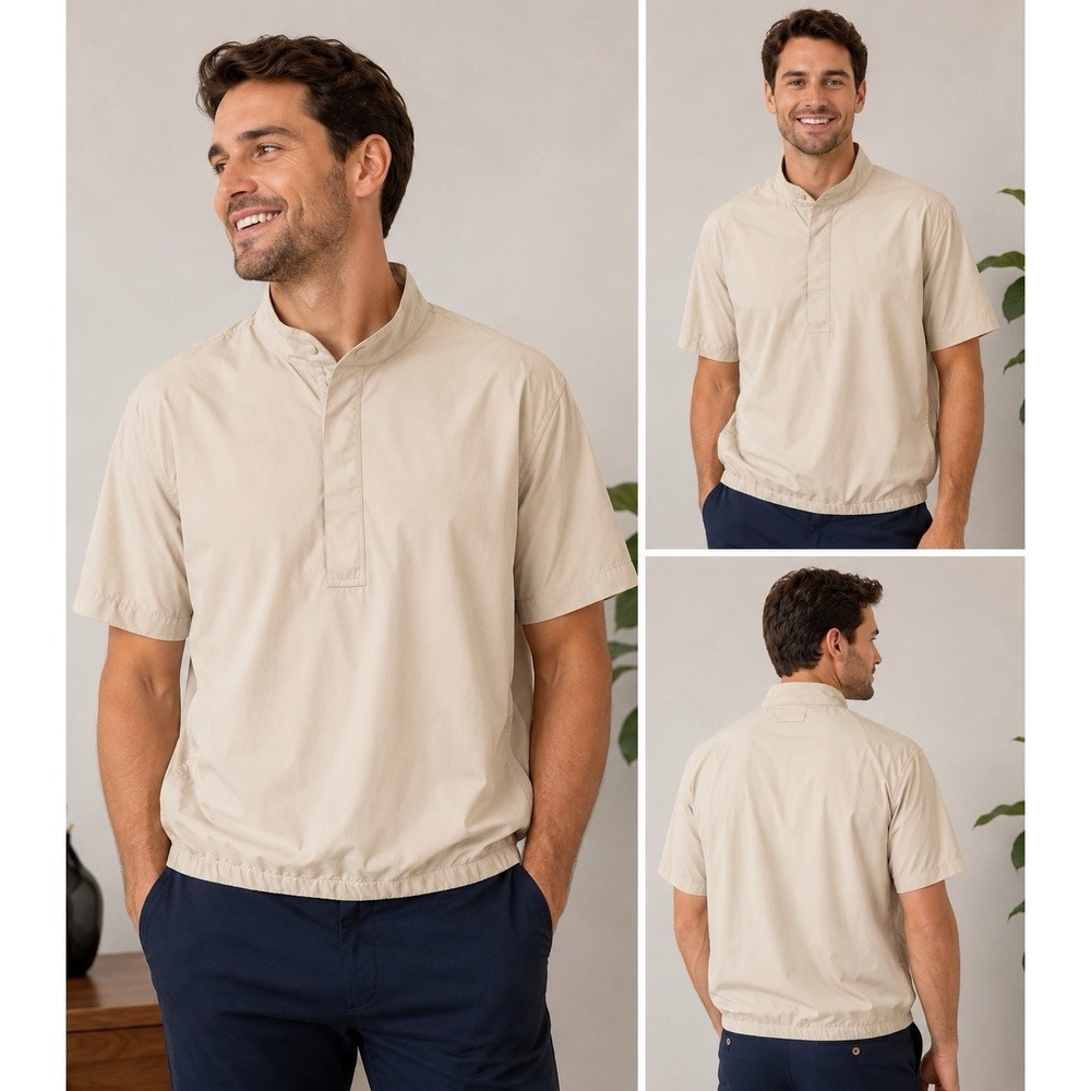 Smith&Tweed Beige Pullover Jacket Zip Stand-Up Collar Short Solid Size M